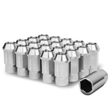 M12x1.25 Aluminum Lug Nuts - Acorn Knurled Extended 44mm 20pc Silver