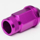 M12x1.5 Extended Acorn Knurled Lug Nuts - 44mm Purple Aluminum 20pc