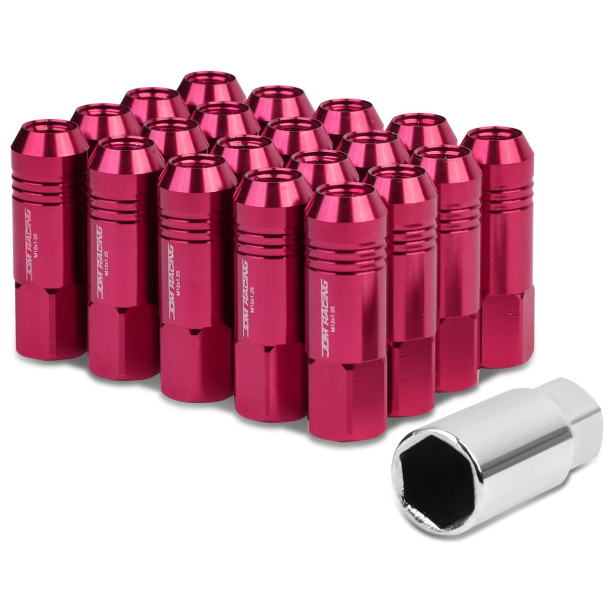 M12 x 1.25 Extended Aluminum Lug Nuts 60mm Pink 20pc Set