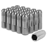 M12 x 1.5 Extended Aluminum Lug Nuts 60mm Rib Shank 20pc Gun Metal
