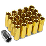M12 x 1.25 Extended Open End Lug Nuts with Locks - Aluminum Gold