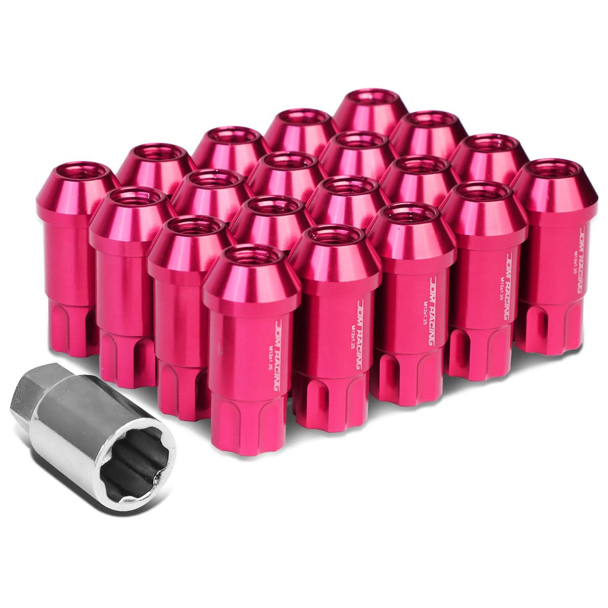 Universal L40 Style Extended Lug Nuts M12x1.25 Pink Aluminum 20pc Set