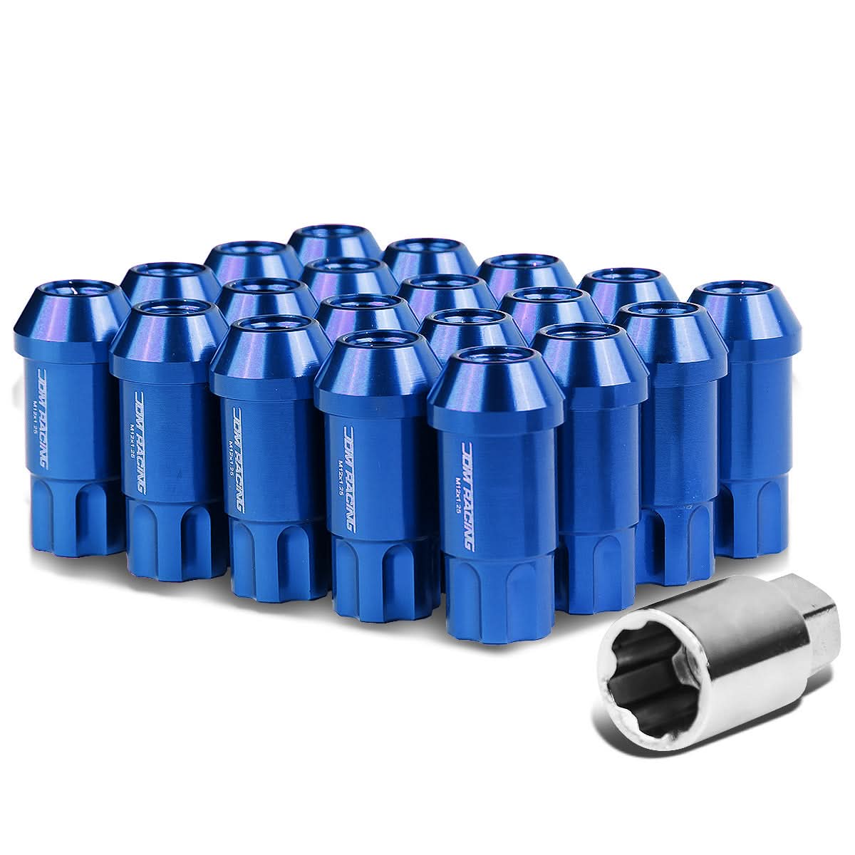 L40 Style Extended Open End Aluminum Lug Nuts M12x1.5 20pc Blue