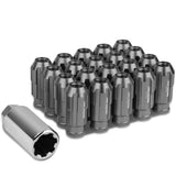M12 x 1.5 Extended Spline Lug Nuts 50mm Tall Gun Metal 20pc w/ Locks
