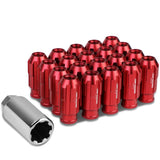 Aluminum Spline Lug Nuts M12 x 1.5 50mm Extended Open End 20pc Red