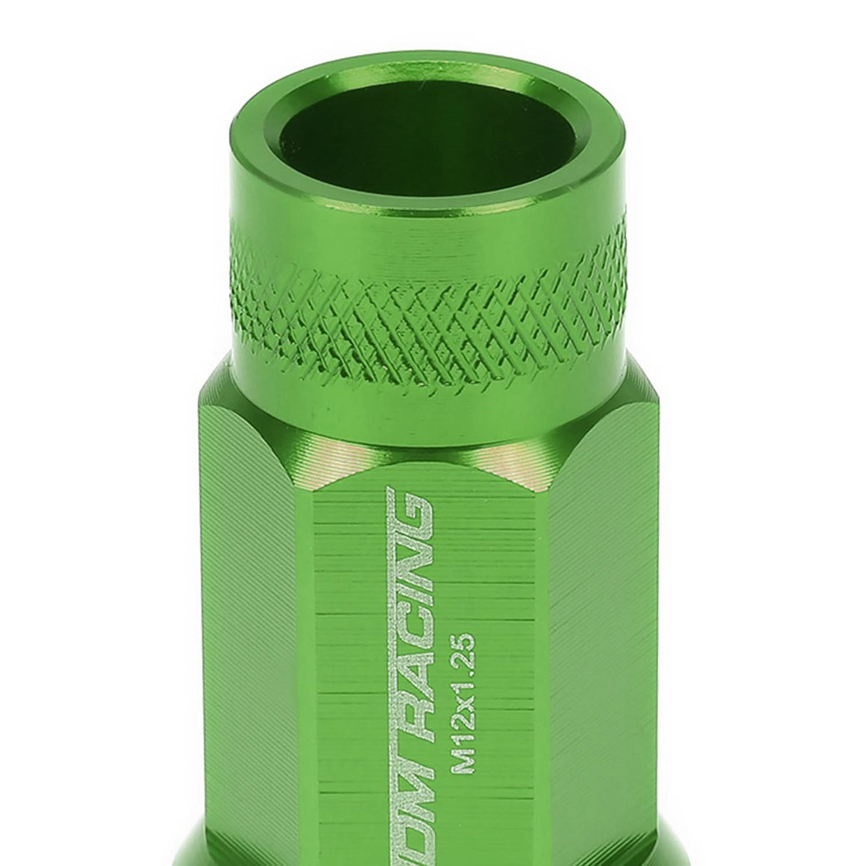 M12x1.25 Aluminum Lug Nuts - 50mm Extended Acorn Knurled - Green 20pc