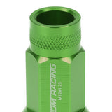 M12x1.25 Aluminum Lug Nuts - 50mm Extended Acorn Knurled - Green 20pc