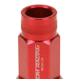 M12x1.25 Aluminum Lug Nuts - Acorn Knurled Extended Open End 20pc Red