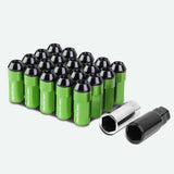 Extended Aluminum Lug Nuts M12 x 1.25 Green Steel Acorn 20pc Set
