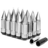 M12 x 1.5 Aluminum Extended Lug Nuts with Removable Spikes - Silver 20pc