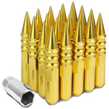 M12 x 1.5 60mm Extended Spike Lug Nuts 20pc Set Aluminum Gold