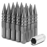 M12 x 1.5 Aluminum Spike Lug Nuts 60mm Extended 20pc Set Gun Metal