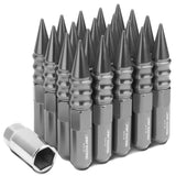 M12 x 1.5 Aluminum Spike Lug Nuts 60mm Extended 20pc Set Gun Metal