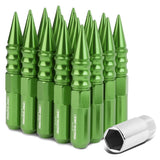 Universal 400 Style Extended Spike Lug Nuts M12 x 1.5 Green Aluminum
