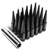 M14 x 1.5 Spike Lug Nuts 23mm OD 112mm Tall Black Steel 24 Pack