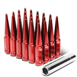 M14 x 1.5 Spike Steel Lug Nuts 23mm - 24 Pack with Lock Key Red