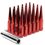 M14 x 1.5 Spike Steel Lug Nuts 23mm - 24 Pack with Lock Key Red