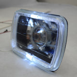 Universal 7x6 Square Projector White Halo Front Headlight Lamp H4 Bulb