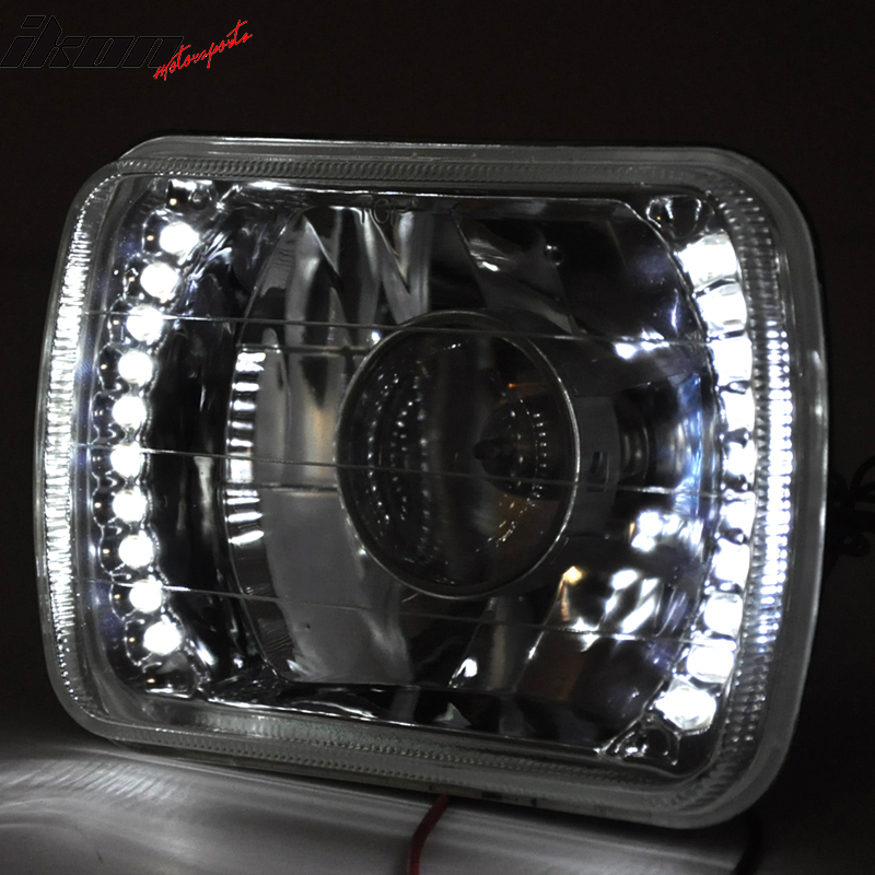 Fits 7" X 6" H4 Bulbs Crystal Clear LED Projector Headlights Headlamps