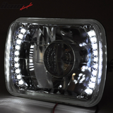 Fits 7" X 6" H4 Bulbs Crystal Clear LED Projector Headlights Headlamps
