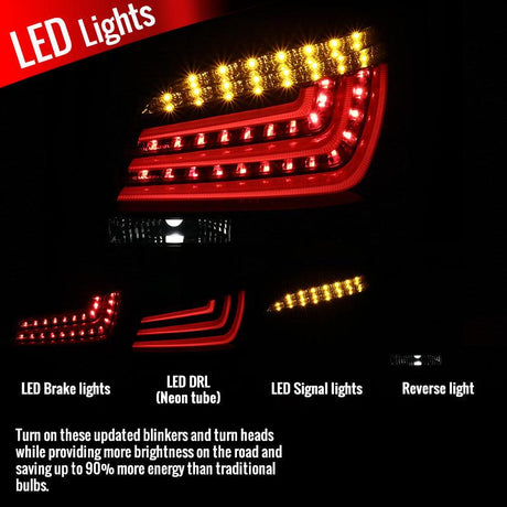 LED Tail Lights BMW E60 525i/528i 530i/535i 540i/545i 550i M5 (08-10) Red / Chrome / Black - K2 Industries