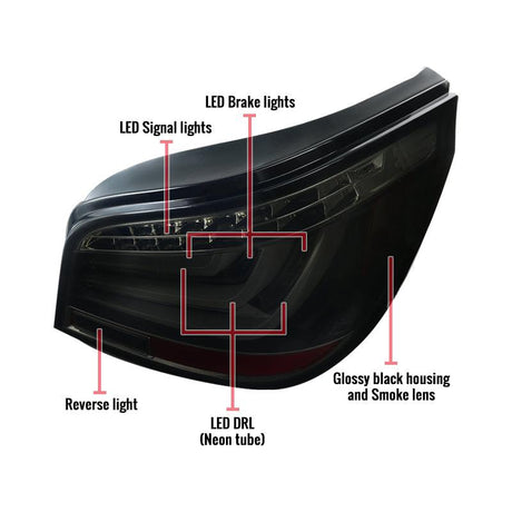 LED Tail Lights BMW E60 525i/528i 530i/535i 540i/545i 550i M5 (08-10) Red / Chrome / Black - K2 Industries