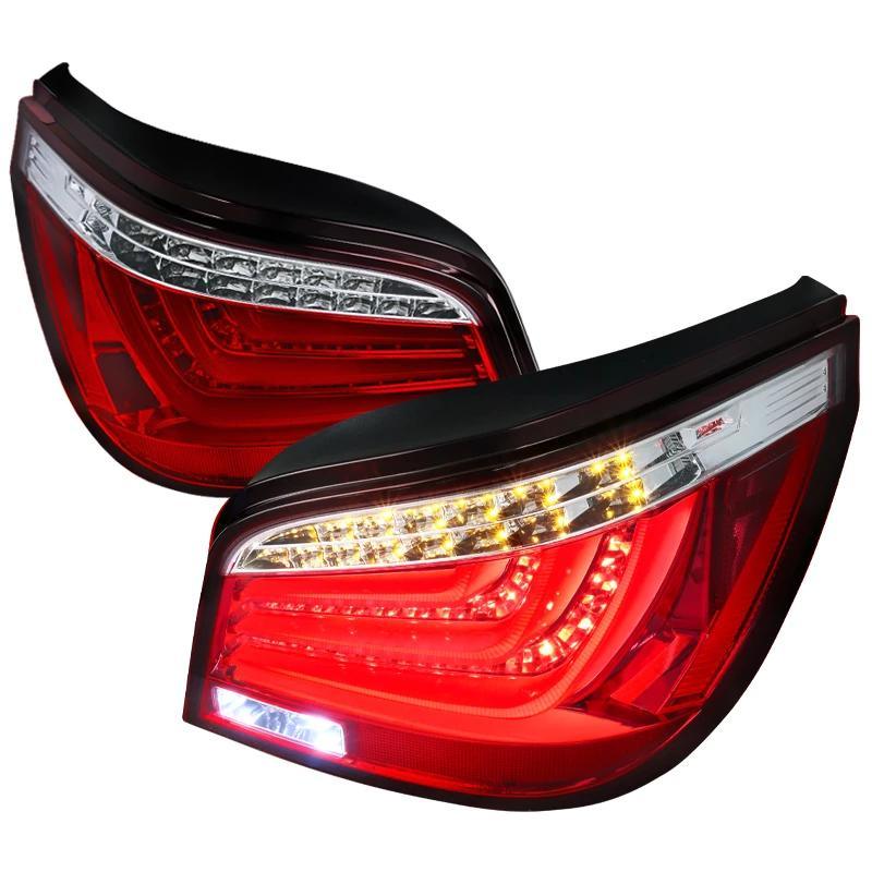 BMW 5 Series E60 M5 Red Chrome Black LED Tail Lights 2008 2010 Black w Smoke Lens