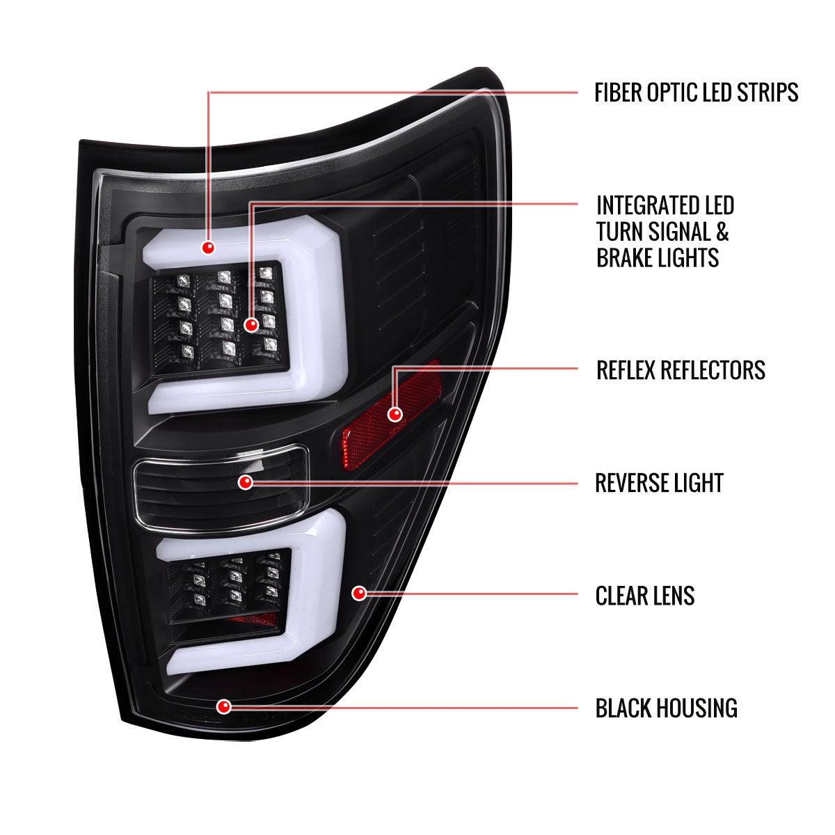 Spec-D LED Tail Lights Ford F150 (2009-2014) w/ Dual C Bars - Black or Chrome