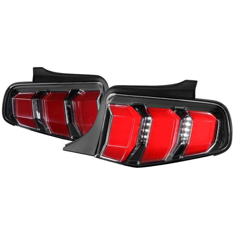 Spec-D Tail Lights Ford Mustang (2010-2011-2012) Sequential Turn Signal LED - Black / Chrome / Red