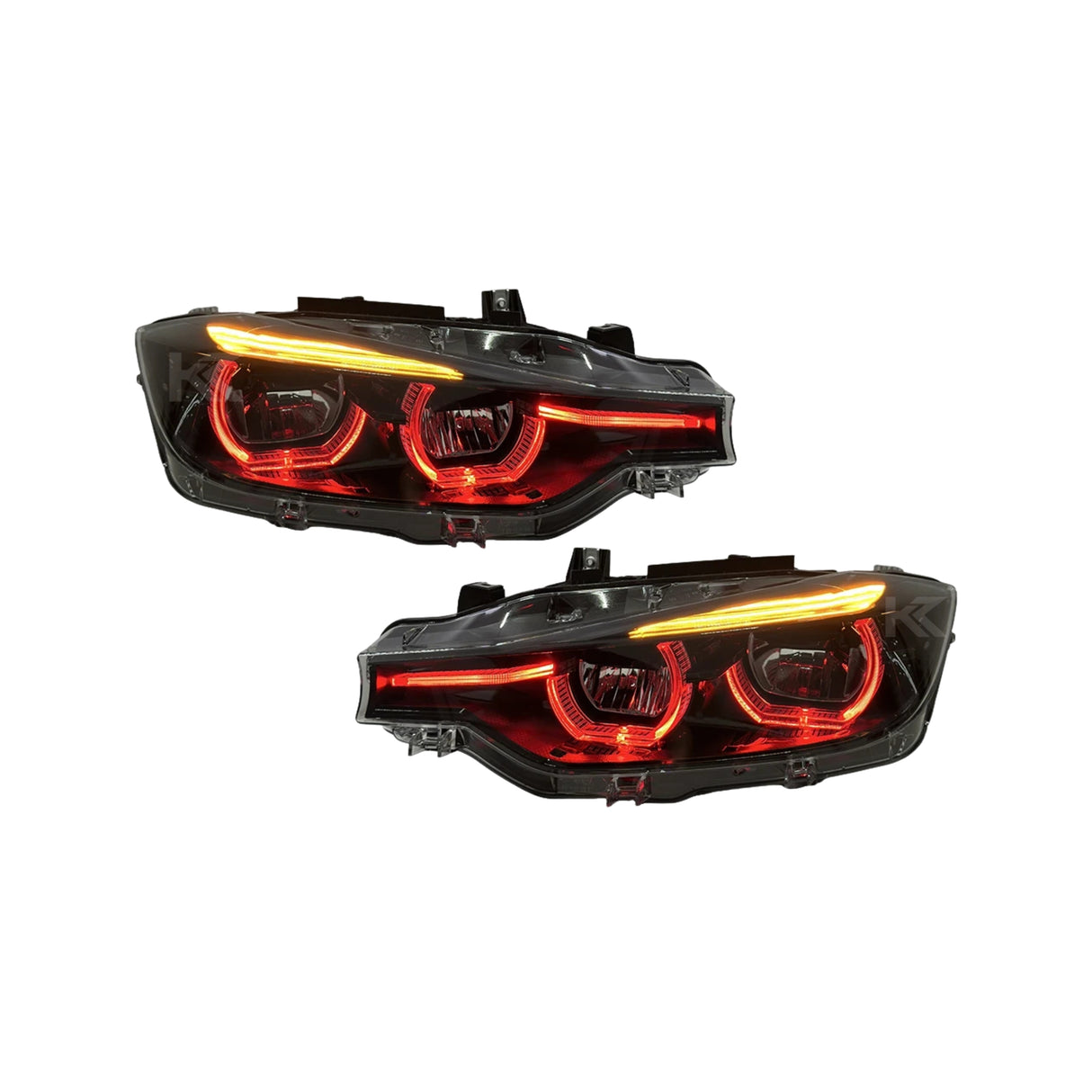 BMW 3 Series F30 / F31 / F35 V3 Smoked Triple-Color LED Headlight Assembly (White / Yellow / Red DRL) 2012 - 2018 (Replaces 63117314531)
