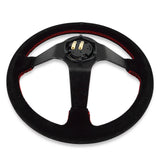 Okinawa Japan Rising Sun Universal 350mm 3"Deep Dish 6-Bolt Steering Wheel Black Suede