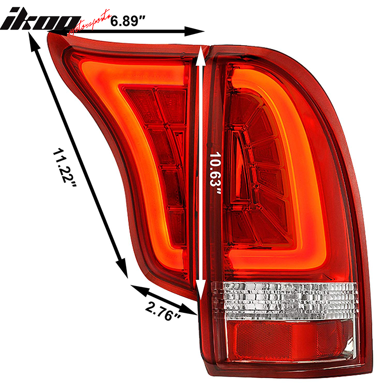 2005-2015 Toyota Tacoma RC Red Lens Chrome Housing LED Tail Lights 4PC