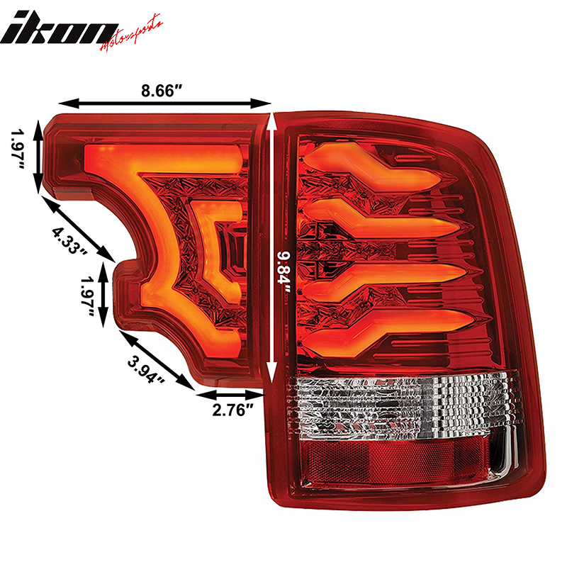 2009-2016 Dodge RAM Red Lens Chrome Housing LED Tail Lights