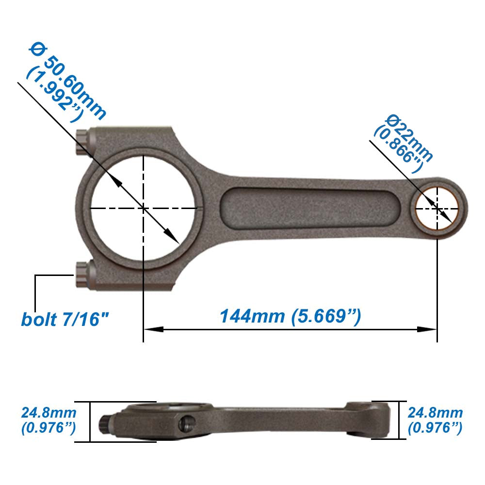 VW 144mm x 22mm High Performance Connecting Rod Set 7/16" bolt (1200hp)