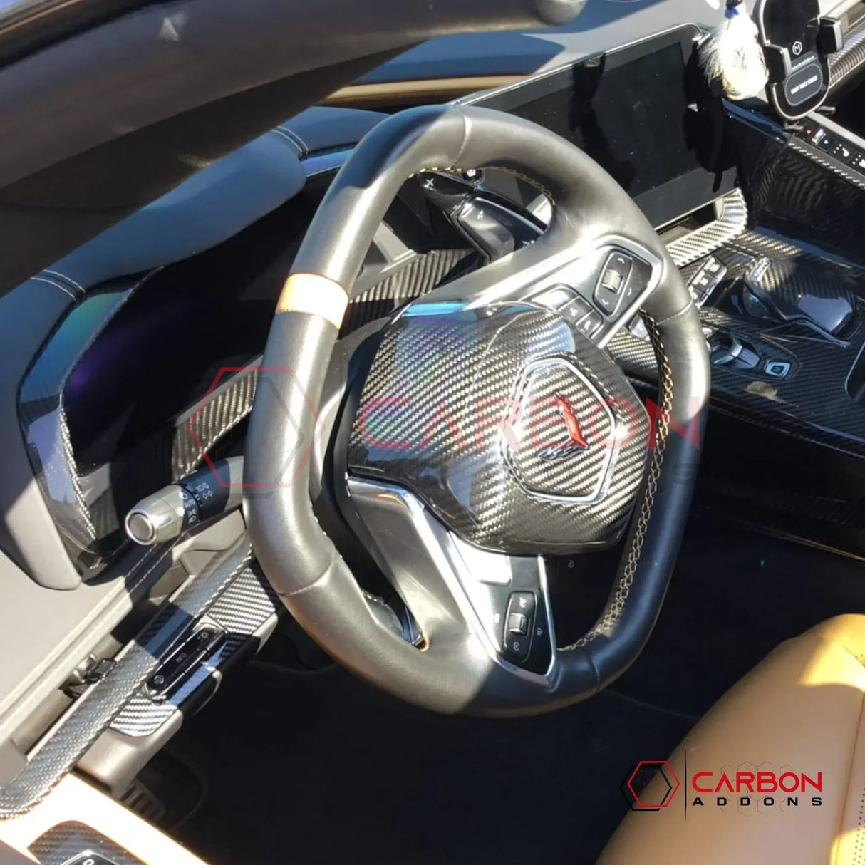 C8 Corvette Real Carbon Fiber Steering Wheel Airbag Center Cover | Interior Overlay (2020–2026)