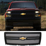 Fits 14-15 Chevy Silverado B Black Front Bumper Hood Grille + Emblem