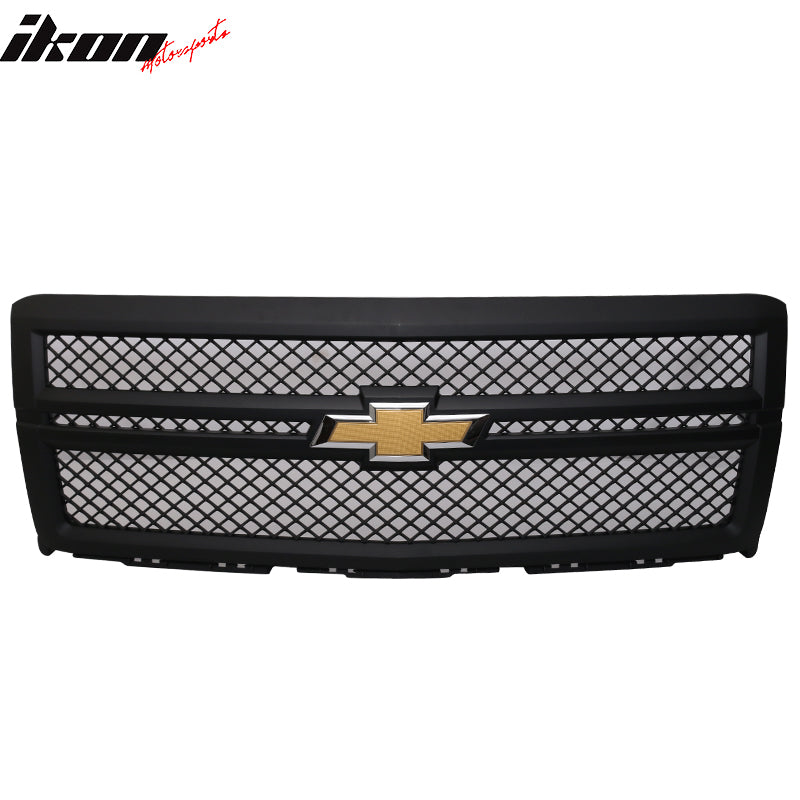 Fits 14-15 Chevy Silverado B Black Front Bumper Hood Grille + Emblem