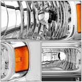 99-04 Ford Super Duty One Piece Headlight Chrome Housing Amber Reflector