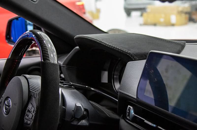OLM LE Upper Speedometer Cluster Cover (Alcantara w/ Silver Stitch over Dry Carbon) 2020+ GR Supra