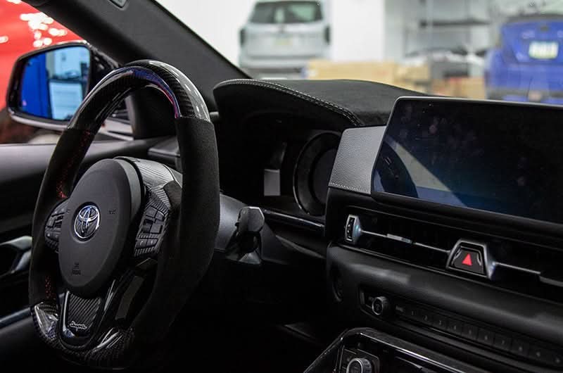 OLM LE Upper Speedometer Cluster Cover (Alcantara w/ Silver Stitch over Dry Carbon) 2020+ GR Supra