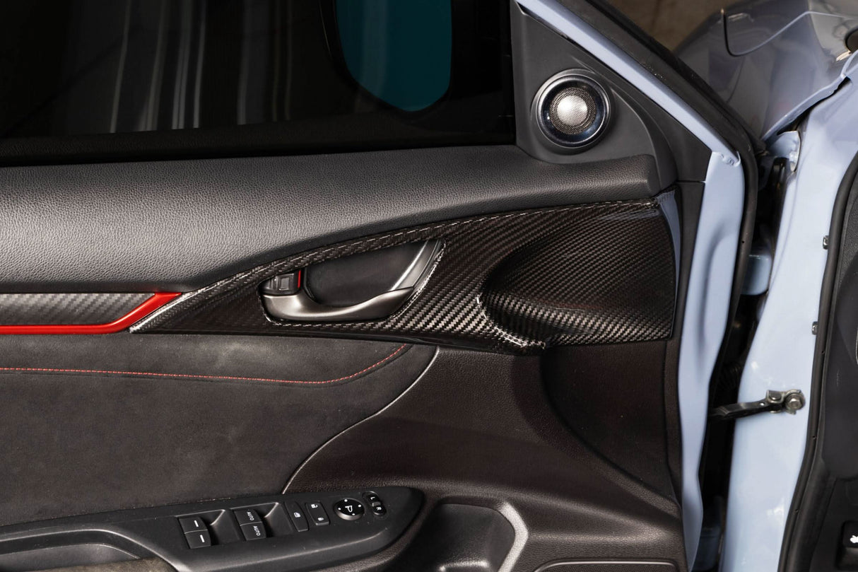 OLM LE Carbon Fiber Interior Door Handle Trim Covers Full Set 16-21 Honda Civic 17- 21 Honda Civic Type R