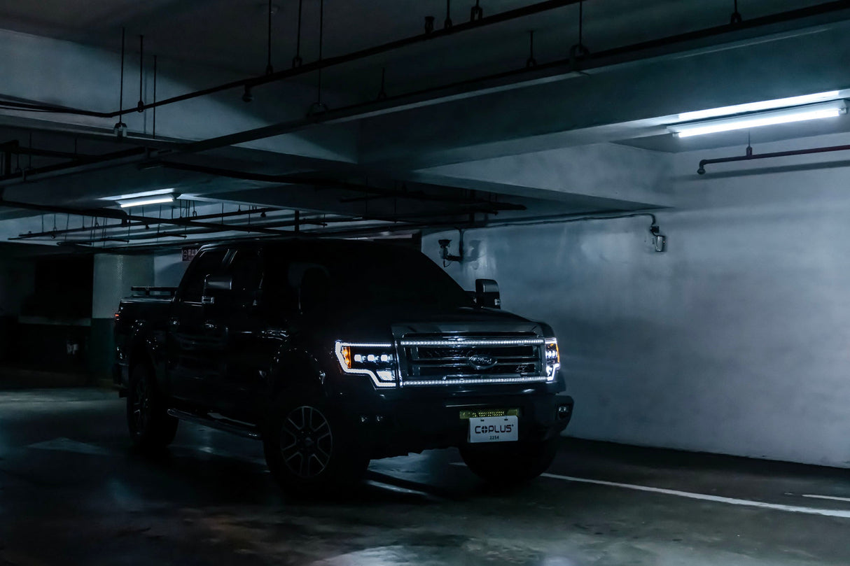 Ford F150 Grille Lights For 09-14 Ford F-150 Black W/White DRL Essential Series OLM