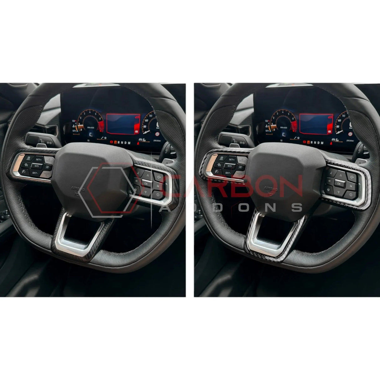 Real Carbon Fiber Steering Wheel Trim Overlays for 2024+ Ford Mustang