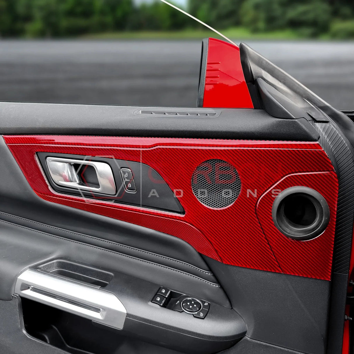 Real Carbon Fiber Door Handle & Speaker Panel Trim Overlay for 2024+ Ford Mustang