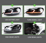 Volkswagen Golf MK6 Red, Silver, and Black Projector with Dynamic Signal LED Headlights (2009 - 2013) - K2 Industries