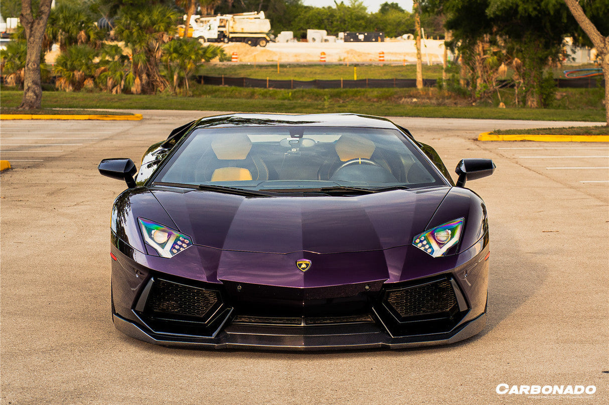 2011-2016 Lamborghini Aventador Style Carbon Fiber Front Lip Carbonado (DM) Fits: LP700 Coupe and Roadster