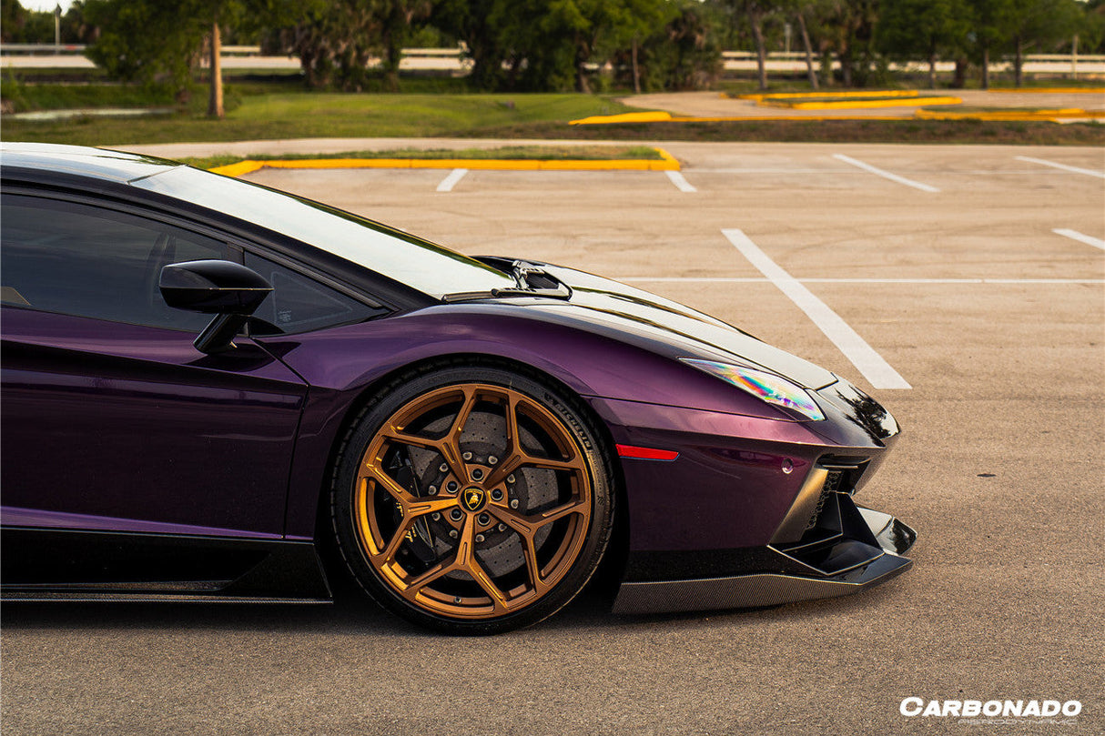 2011-2016 Lamborghini Aventador Style Carbon Fiber Front Lip Carbonado (DM) Fits: LP700 Coupe and Roadster