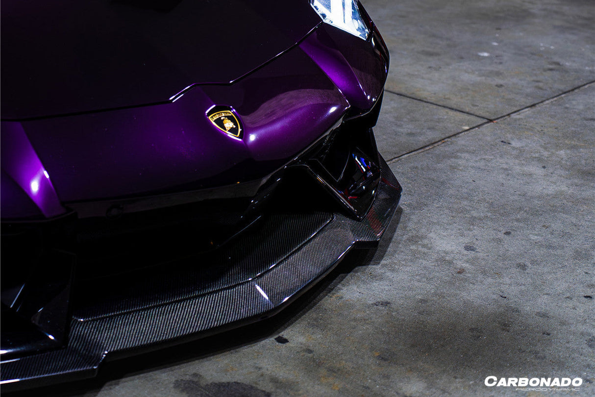 2011-2016 Lamborghini Aventador Style Carbon Fiber Front Lip Carbonado (DM) Fits: LP700 Coupe and Roadster