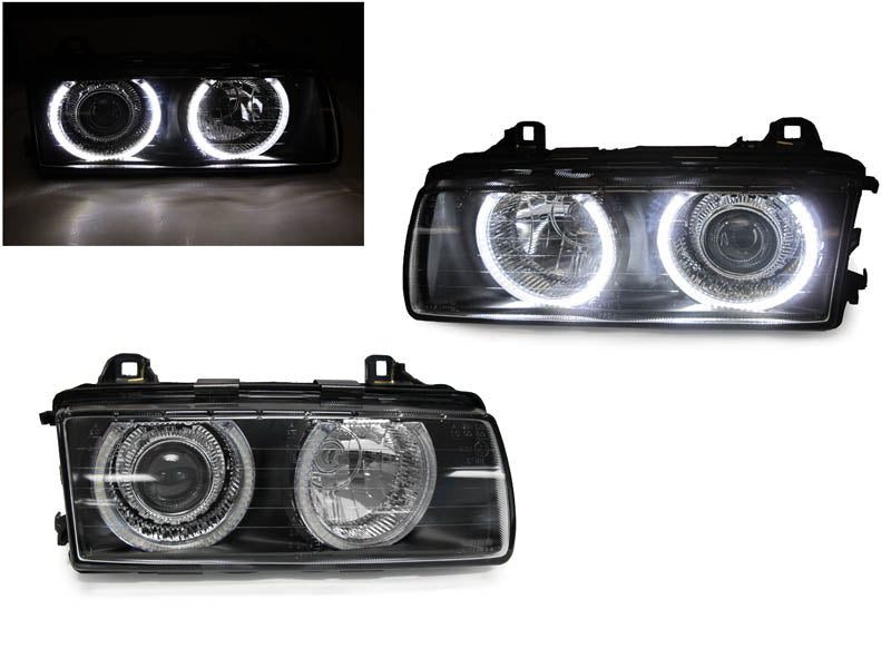 1992-1999 BMW E36 P36 Style Black Headlights with White UHP LED