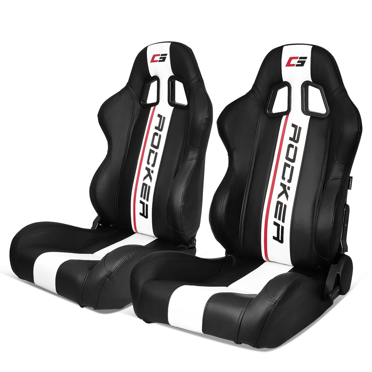 Universal Black White Stripe Racing Seat with Dual Sliders PU Leather